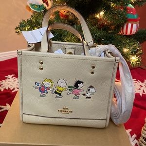 NWT 🎁Coach Peanuts Dempsey Tote 22 With Snoopy & Friends Motif